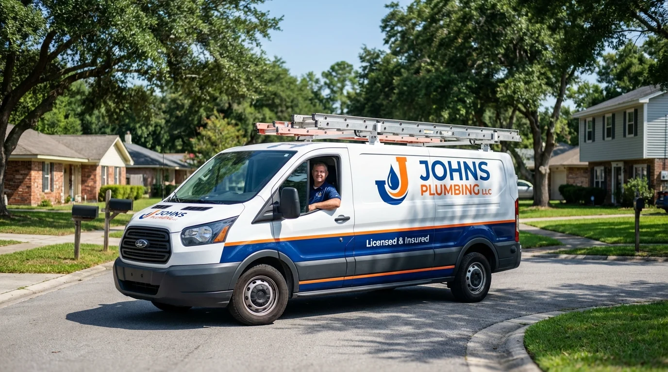 Johns Plumbing LLC service van in Utica, NY