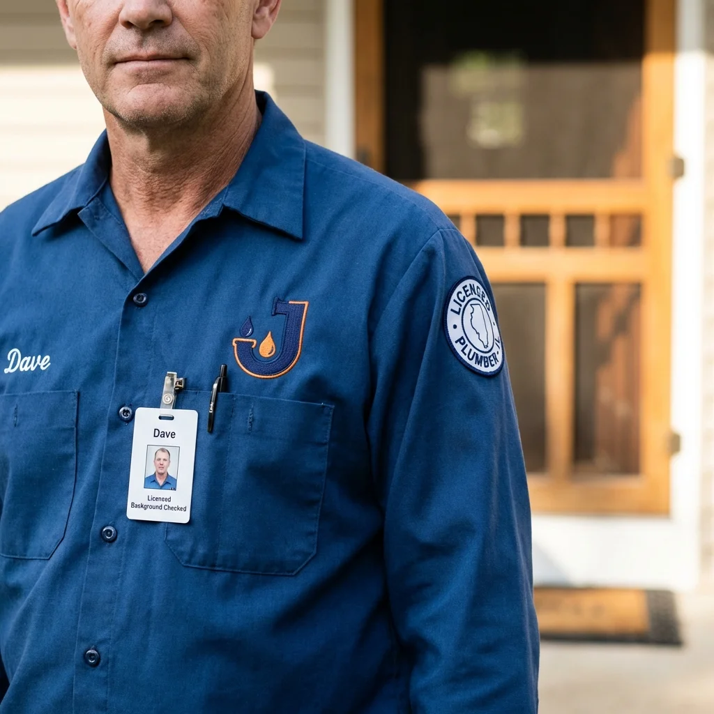 Licensed plumber showing ID badge in Utica, NY