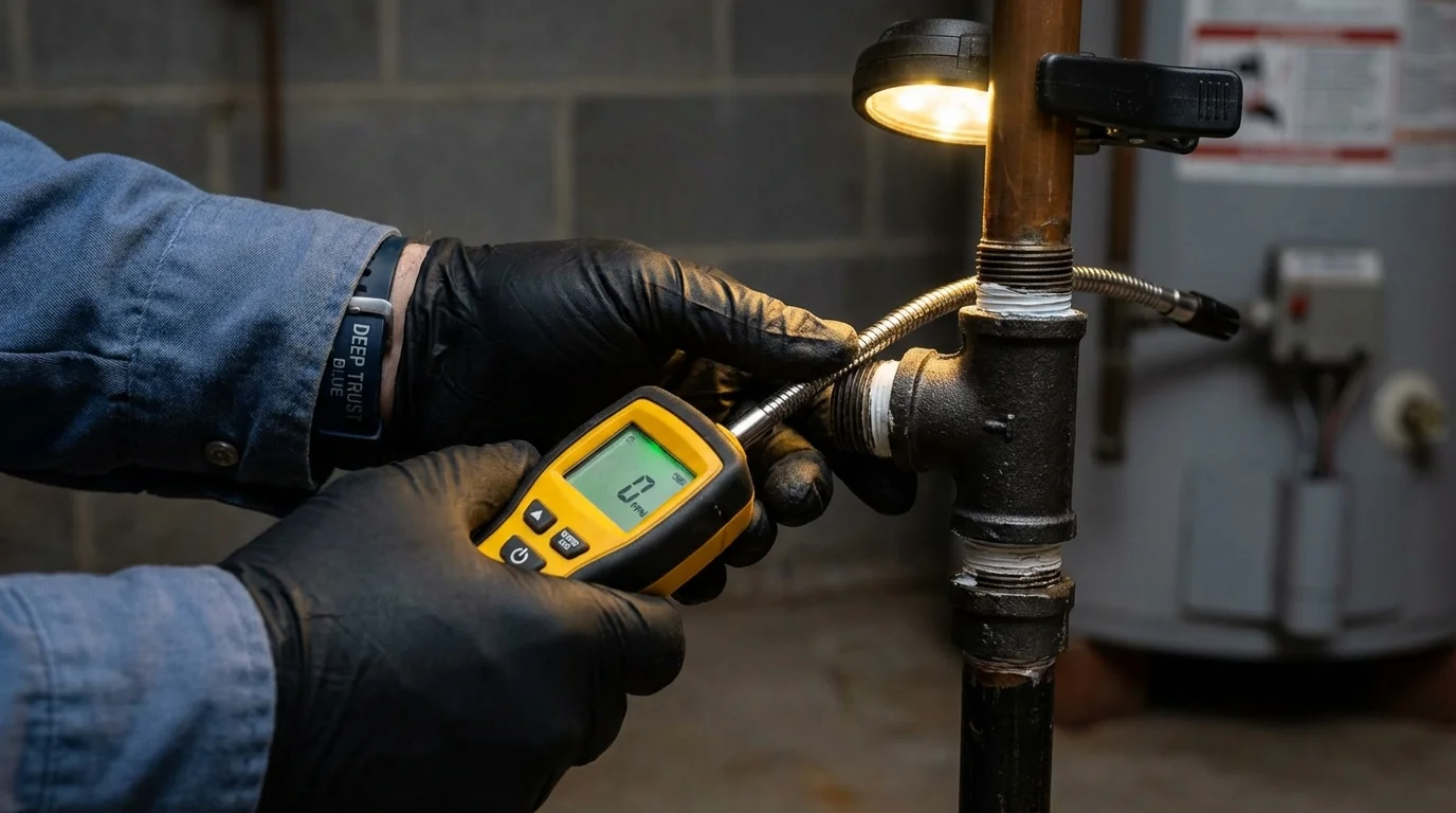 Gas leak detection with electronic sniffer by Johns Plumbing LLC in Utica