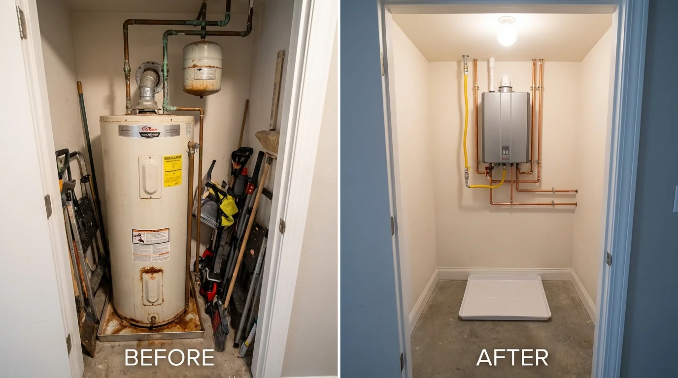 Tank water heater versus wall-mounted tankless unit comparison for Utica, NY homeowners